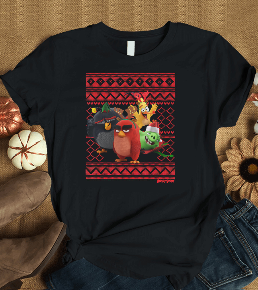 Angry Birds Christmas Sweater with Festive Characters T-Shirt