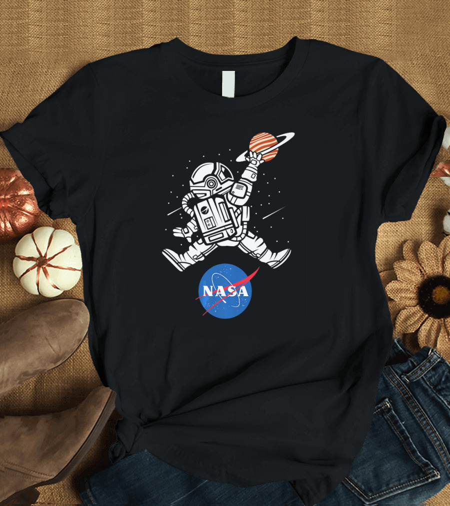 NASA Astronaut Slam Dunk with Saturn Basketball T-Shirt