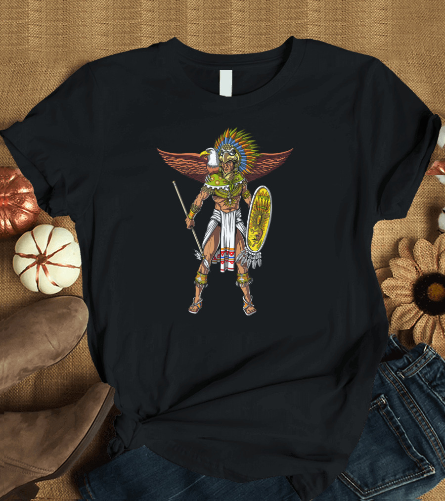 Aztec Eagle Warrior Native Mexican Winged Shield Headdress T-Shirt