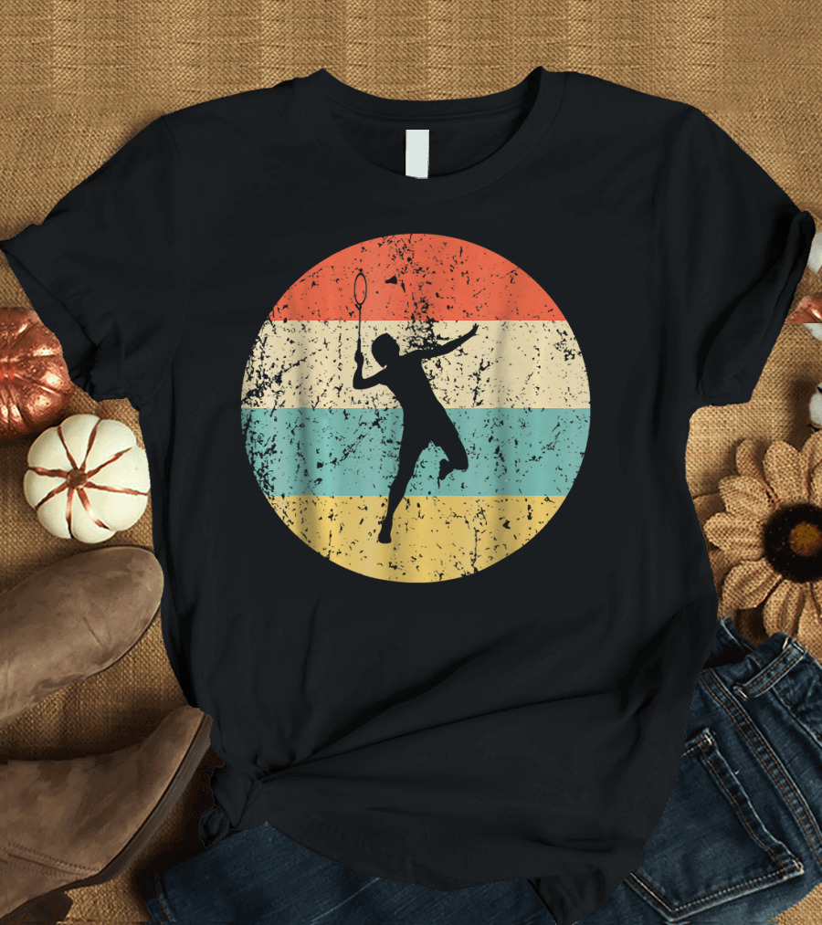 Badminton Retro Silhouette Vintage Stripes T-Shirt