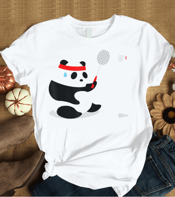 T-Shirt: Badminton Panda Getting Sweaty Racket Headband Shuttlecock T-Shirt Badminton Panda Getting Sweaty Racket Headband Shuttlecock T-Shirt