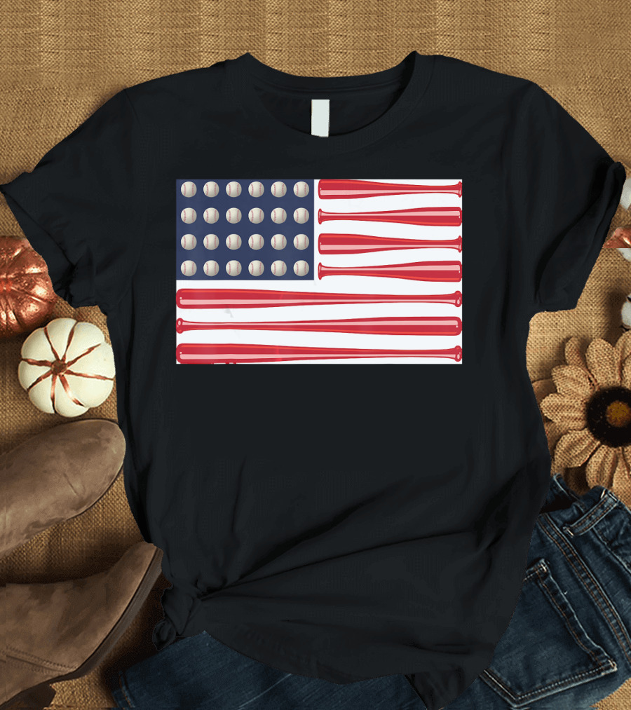 US Flag Made of Baseball Bats and Balls T-Shirt