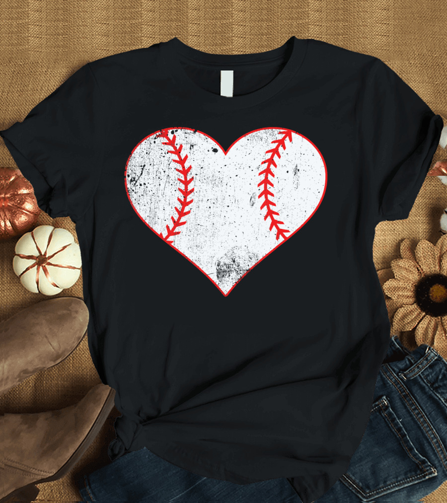 Distressed Heart Shaped Baseball T-Shirt