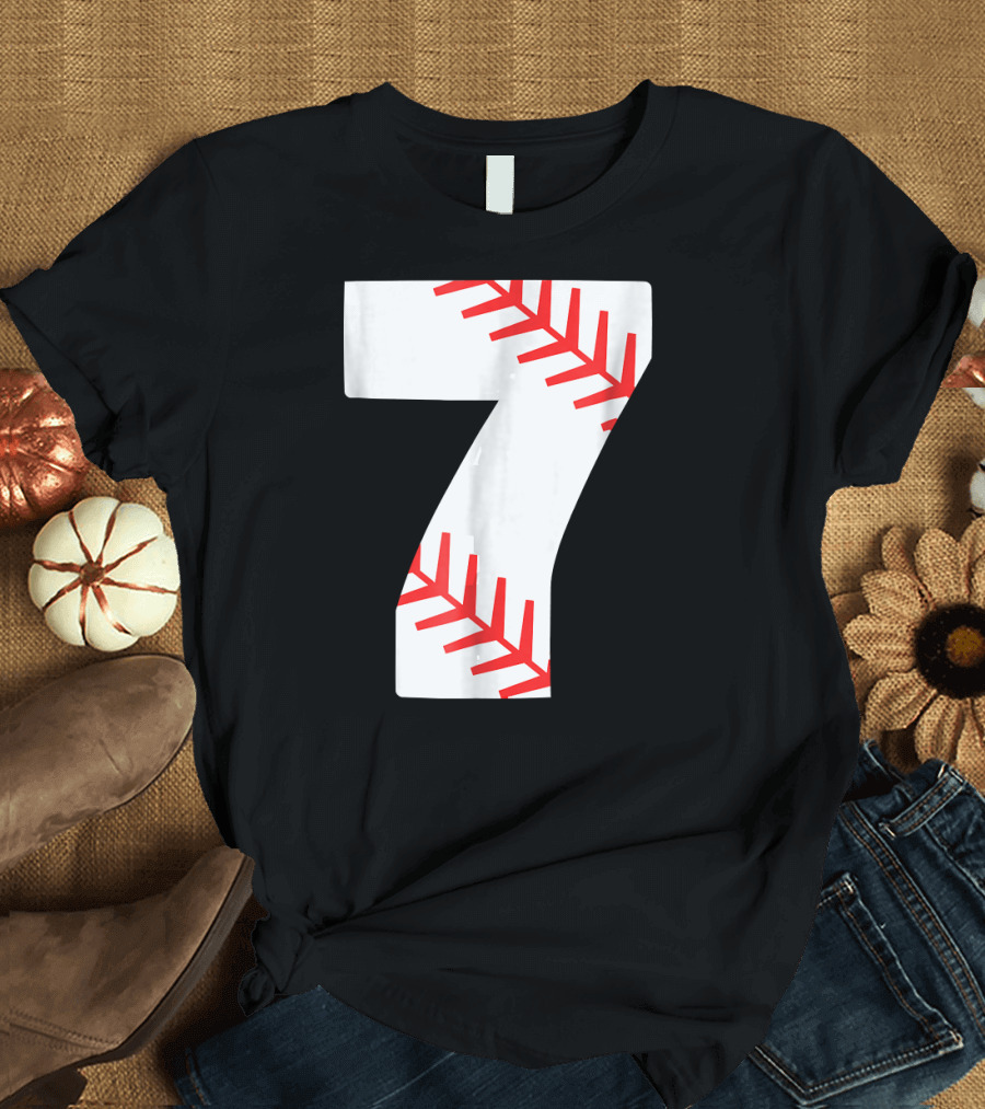 Baseball Stitching Number 7 Birthday T-Shirt