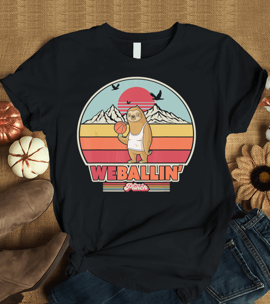 WEBALLIN' Sloth Sunset Mountains Basketball Punch Drunk Punch T-Shirt