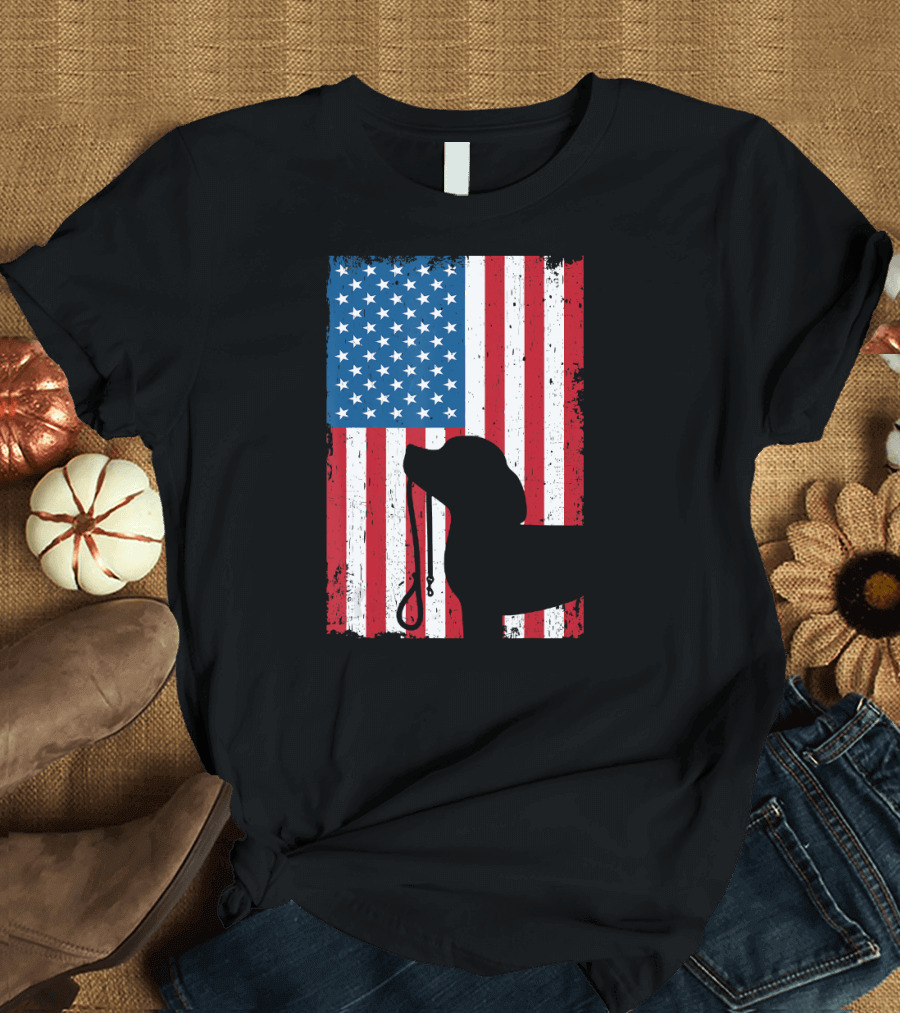 Beagle with American Flag Silhouette Patriotic 4th of July T-Shirt