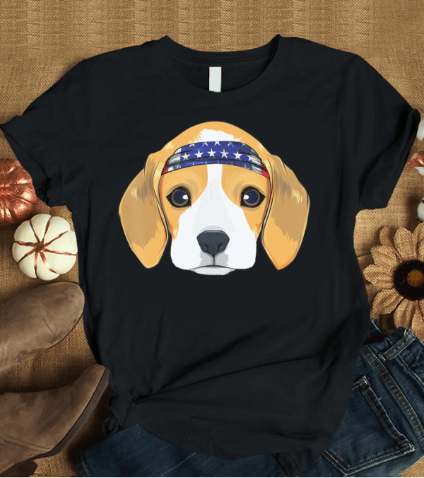 T-Shirt: Beagle Dog American Flag Bandana T-Shirt Beagle Dog American Flag Bandana T-Shirt
