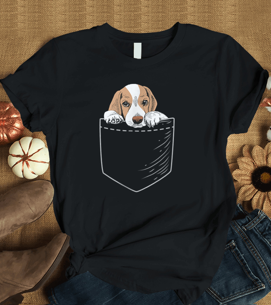 Beagle Puppy Peeking Out Pocket T-Shirt