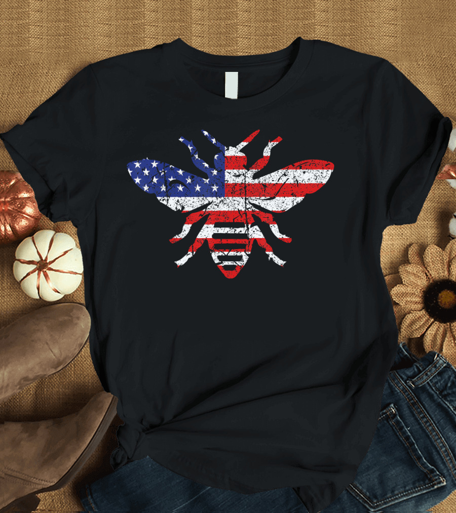 Bee American USA Flag Patriotic 4th of July T-Shirt