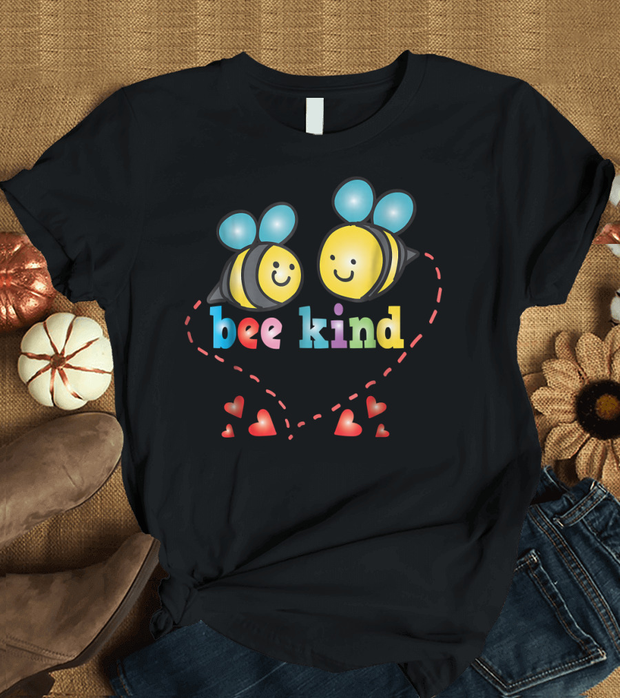 Bee Kind Cute Bumble Bees Kindness Hearts and Smiles T-Shirt