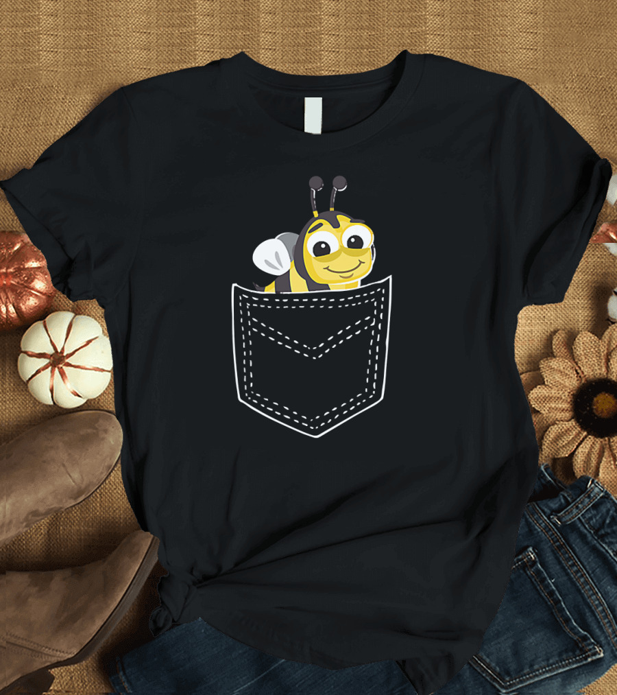Bee Pocket Cute Bee in a Pocket Bee Character Peeking Out from Pocket T-Shirt