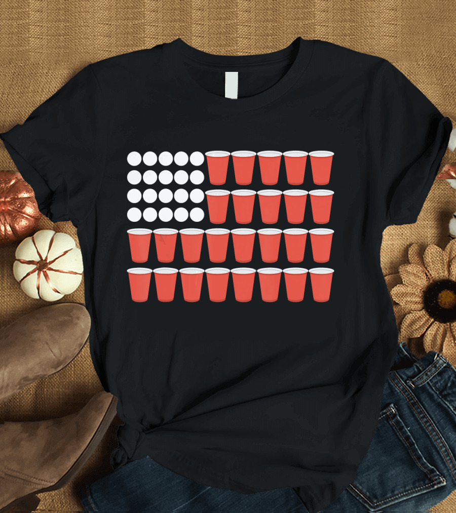 USA Flag Beer Pong Cup T-Shirt