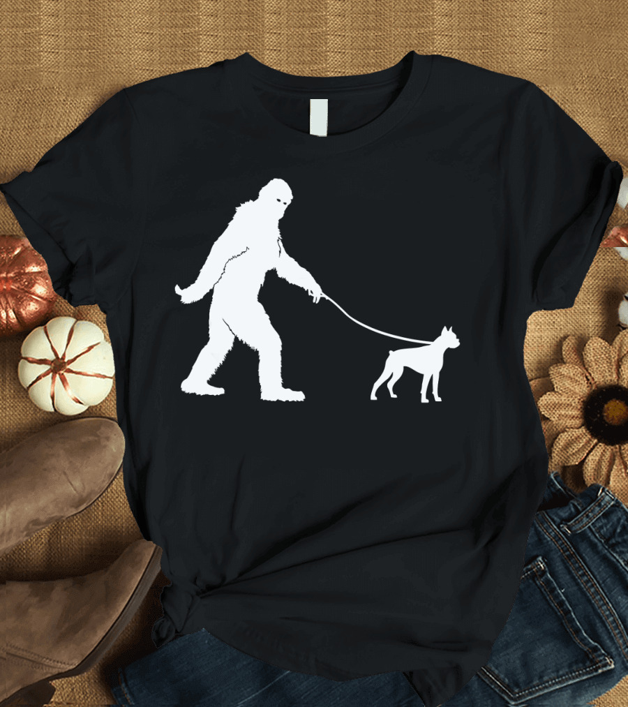 Bigfoot Sasquatch Walking Dog Silhouette Boxer T-Shirt