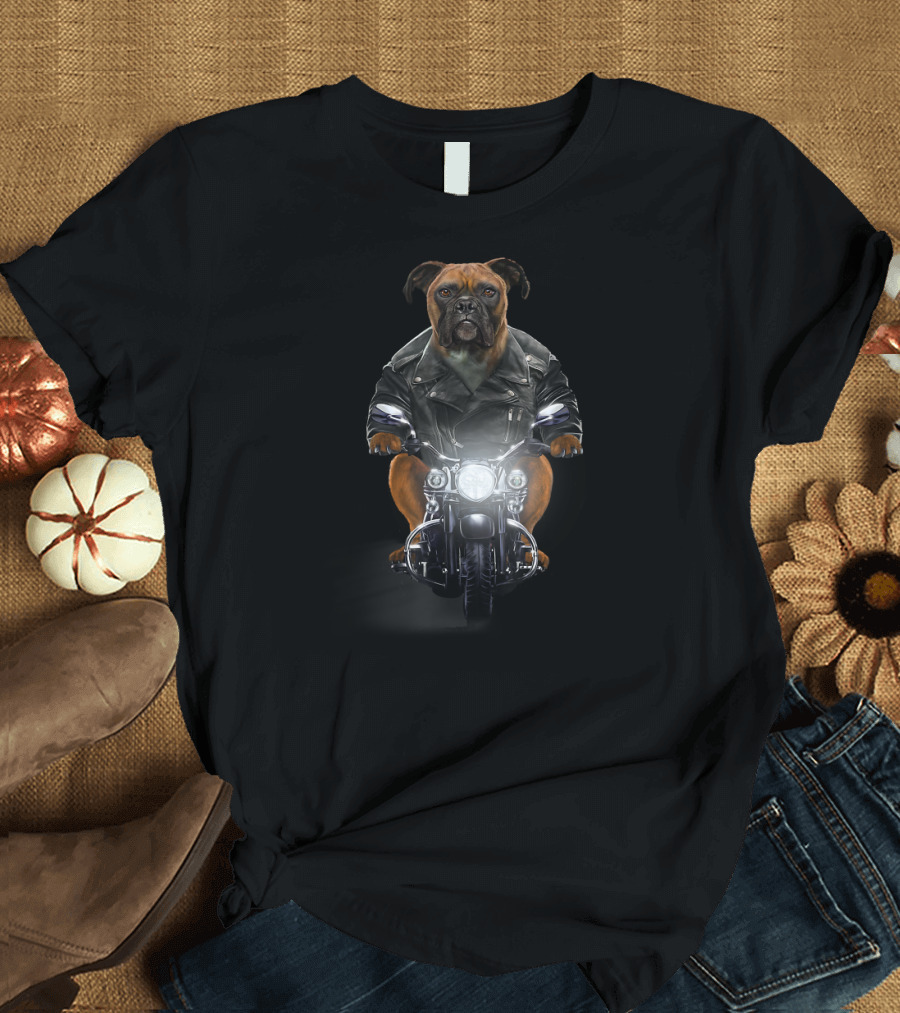 Biker Boxer Dog Motorcycle Rider T-Shirt