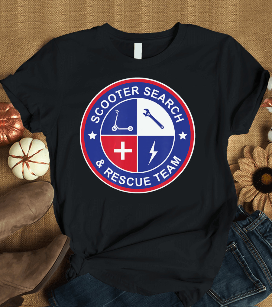 Scooter Search and Rescue Team Badge with Wrench Lightning and Medical Cross Icons T-Shirt