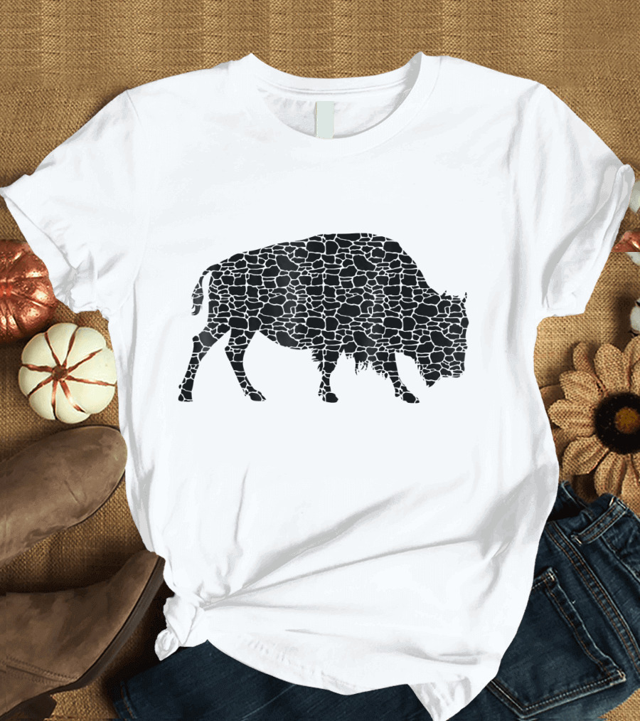 Bison Silhouette with Stone Pattern Bison Cute Bison T-Shirt