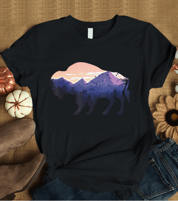 T-Shirt: Bison American Buffalo Outdoor Nature Mountain Sunset Forest T-Shirt Bison American Buffalo Outdoor Nature Mountain Sunset Forest T-Shirt