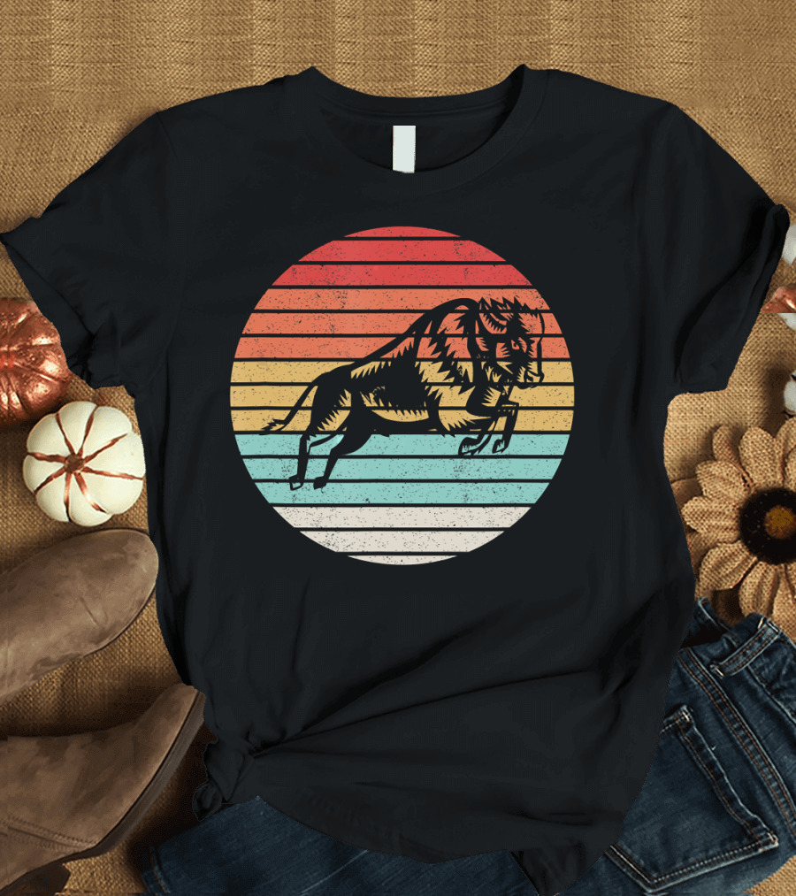 Bison Vintage Animal Retro Sunset Stripe T-Shirt