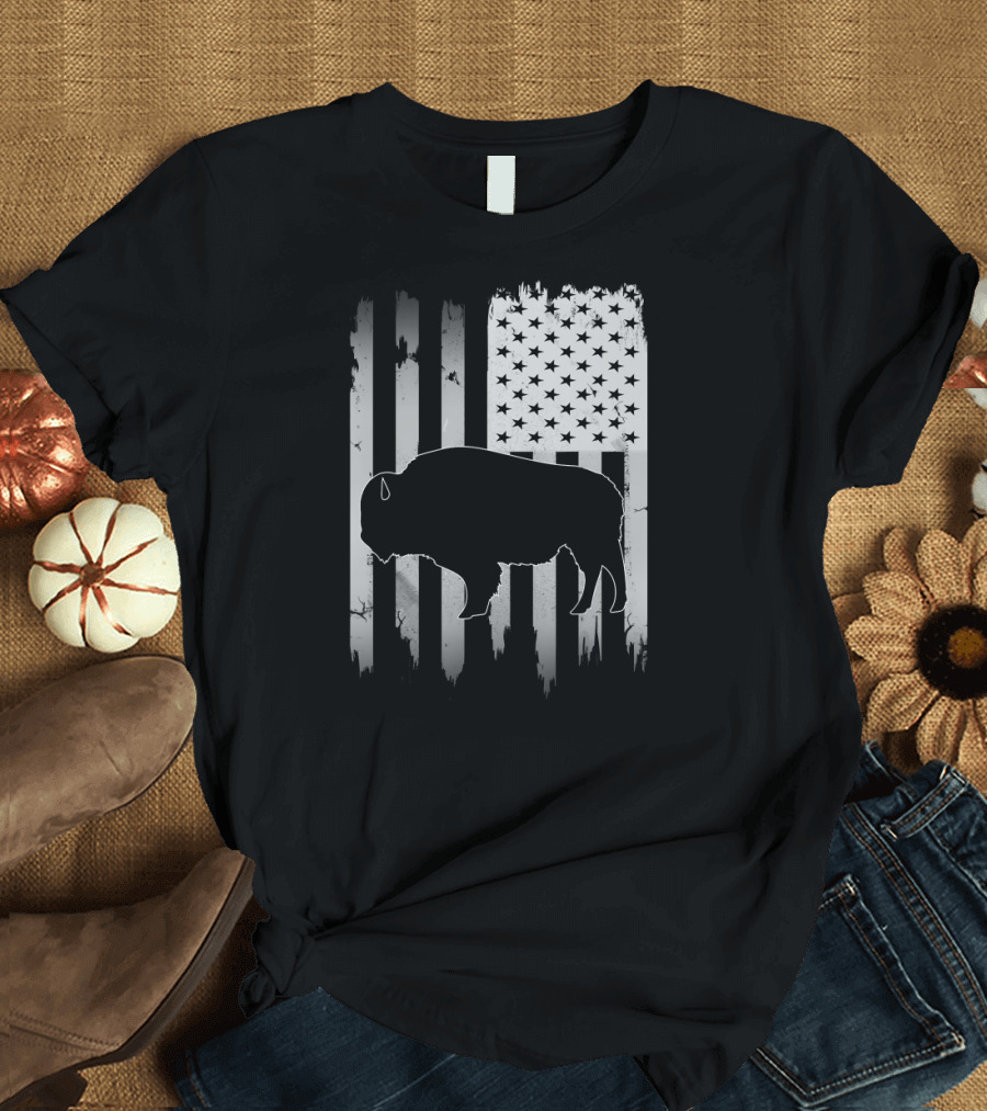 Bison USA American Flag Stars and Stripes 4th of July Patriotic T-Shirt