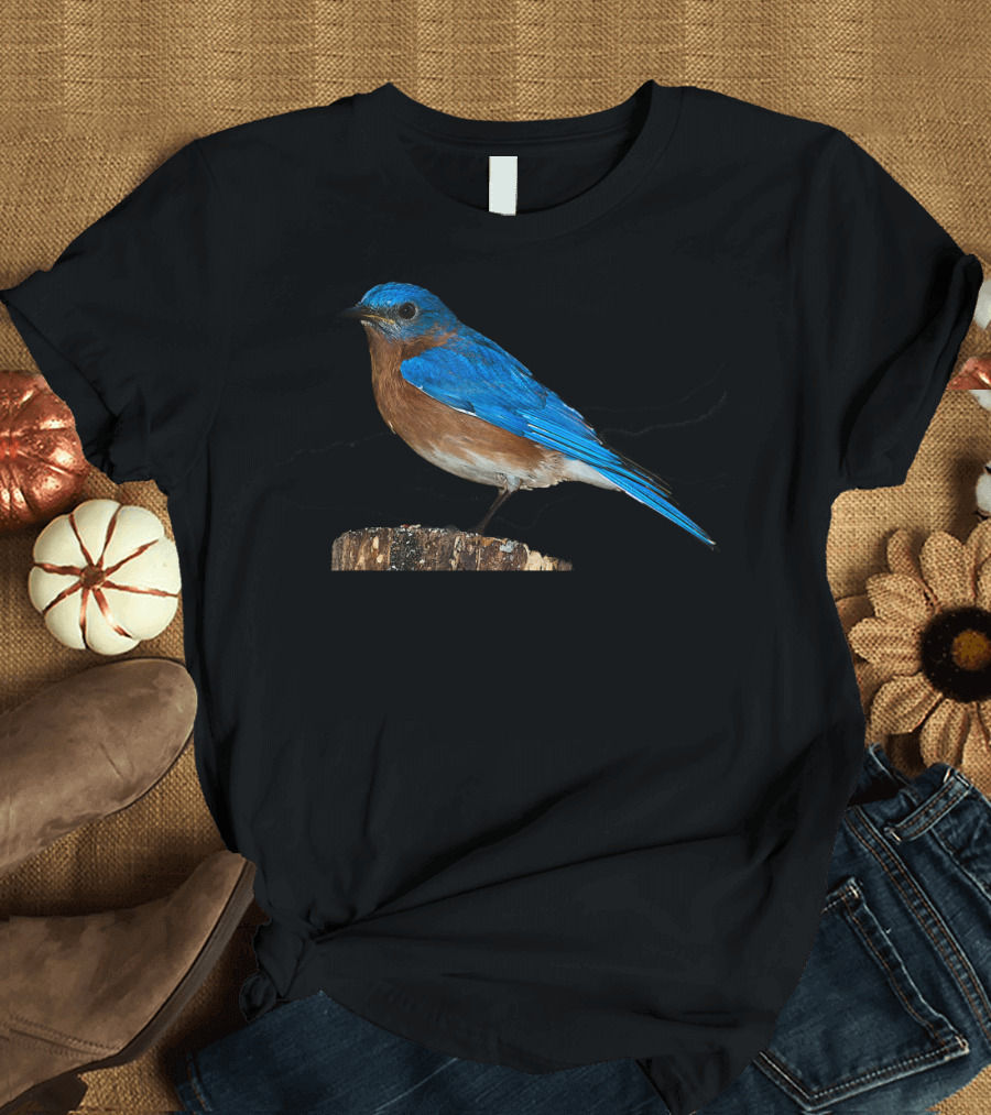 Bluebird Ornithology Eastern Bluebird Bird Perched on Tree Stump T-Shirt