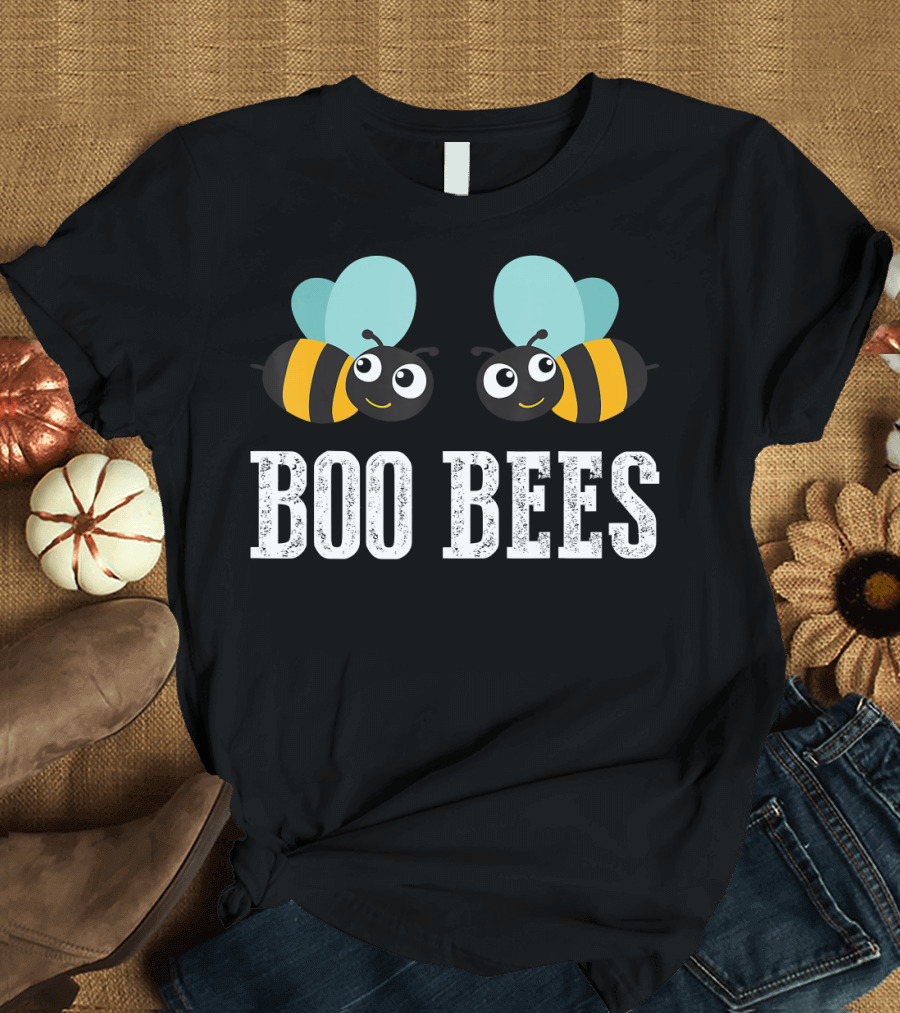 Boo Bees Funny Halloween Ghost Cute Cartoon Bees with Smiley Faces T-Shirt