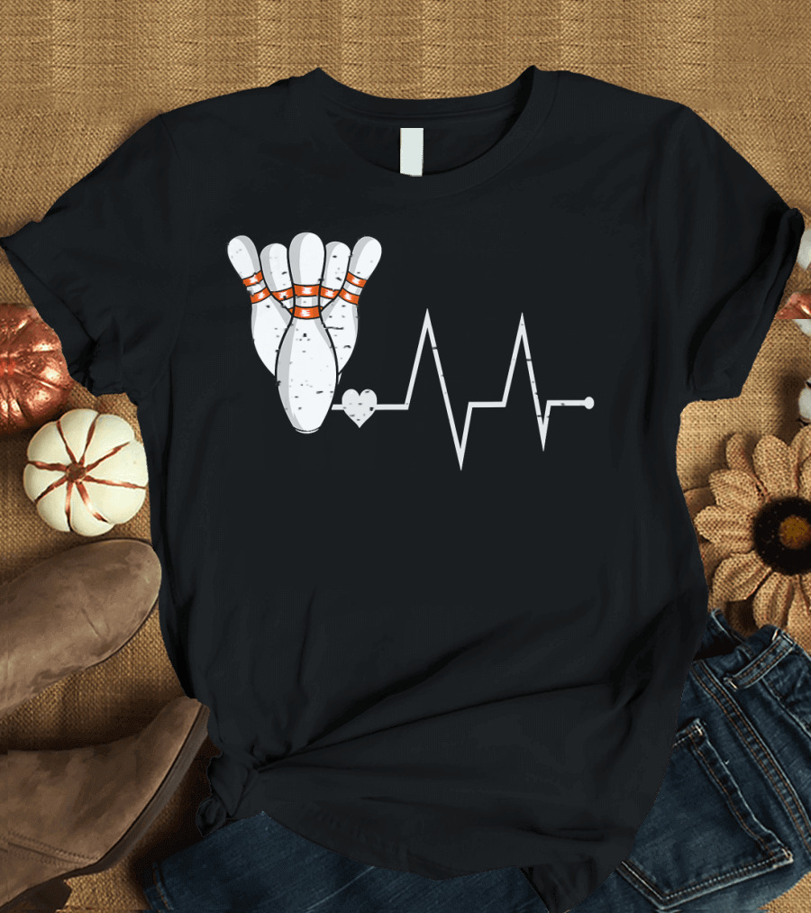 Bowling Love Heartbeat Pins Strike Team T-Shirt