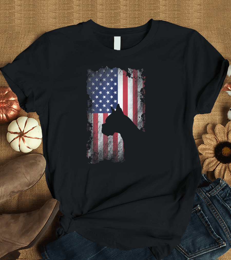 Boxer Silhouette with American Flag USA Patriotic T-Shirt