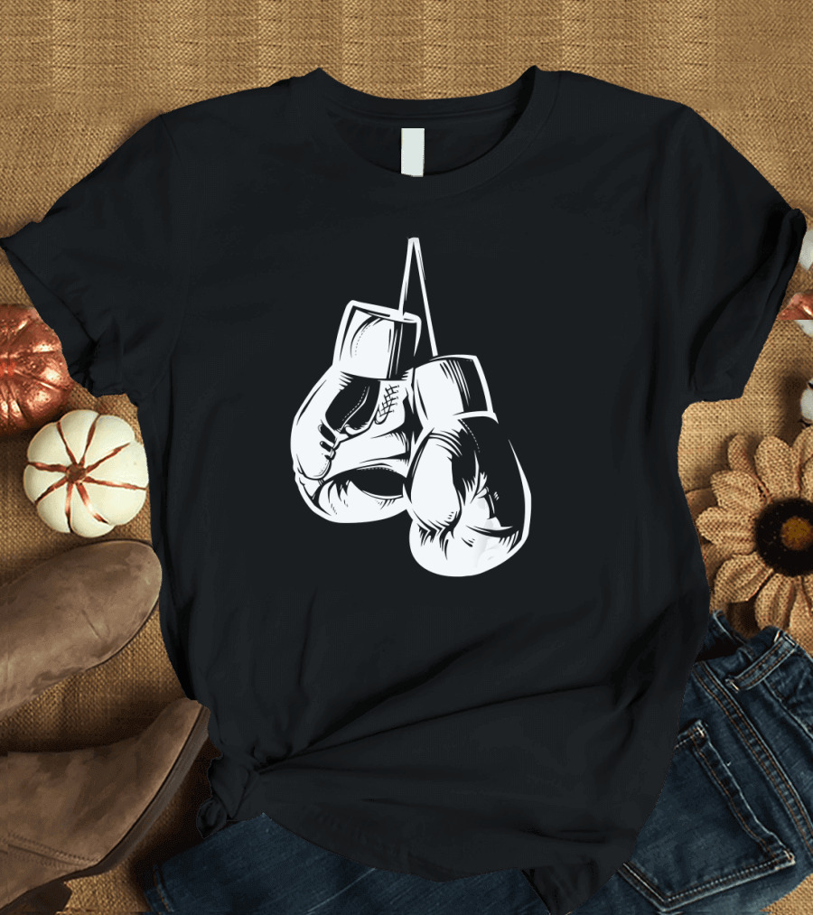 Boxer Touch Boxing Gloves Black White T-Shirt
