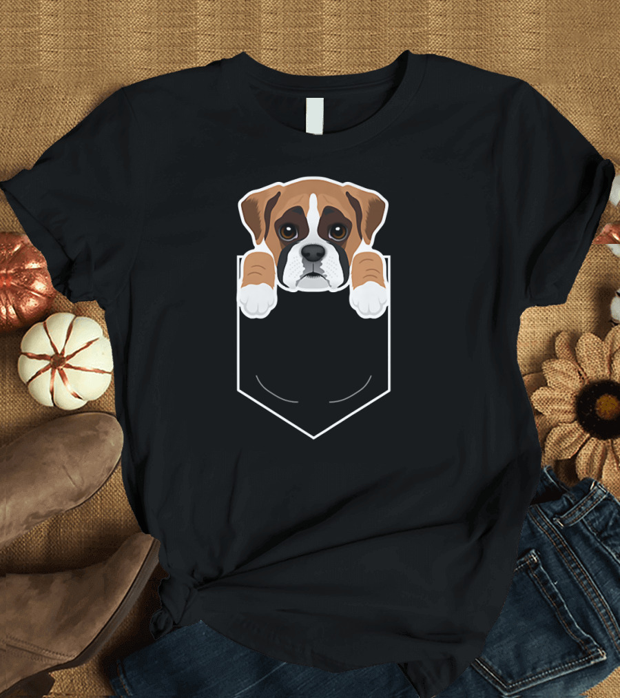 Boxer In My Pocket Cute Dog Owner Puppy in Pocket T-Shirt