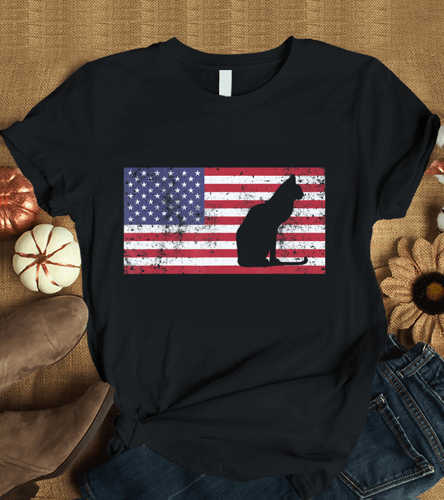 4th Of July Cat Meowica American Flag T-Shirt