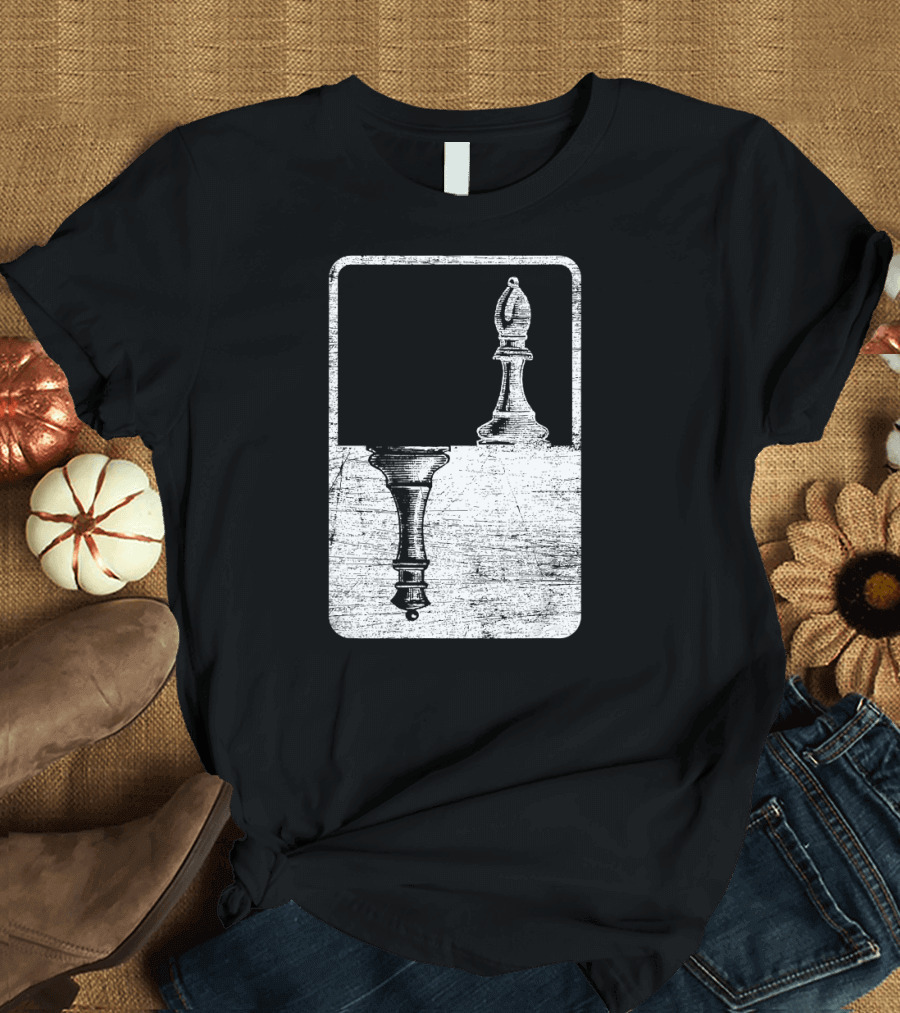Bishop And Queen Shadow Chess Optical Illusion Strategy T-Shirt