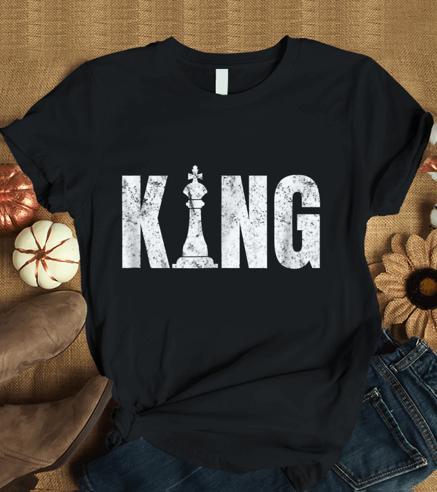 Chess King Distressed Vintage Style with White Chess Piece T-Shirt