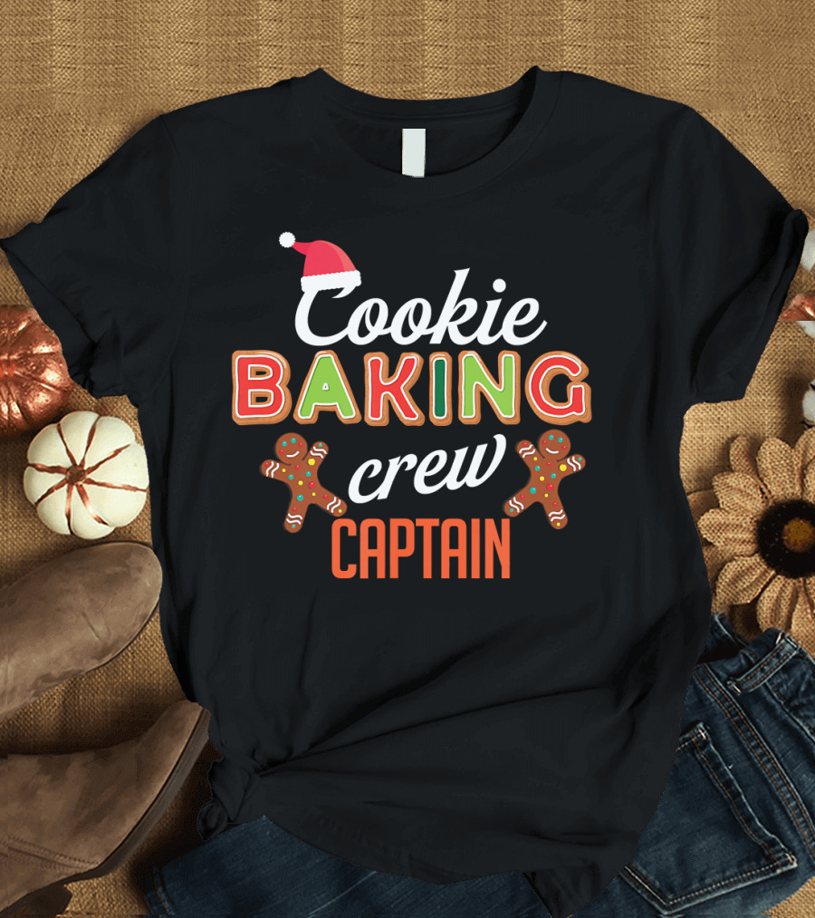 Cookie Baking Crew Captain Gingerbread Holiday Santa Hat T-Shirt