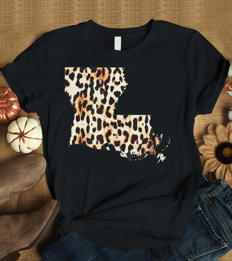 Cool Louisiana State Leopard Cheetah Pattern Home T-Shirt