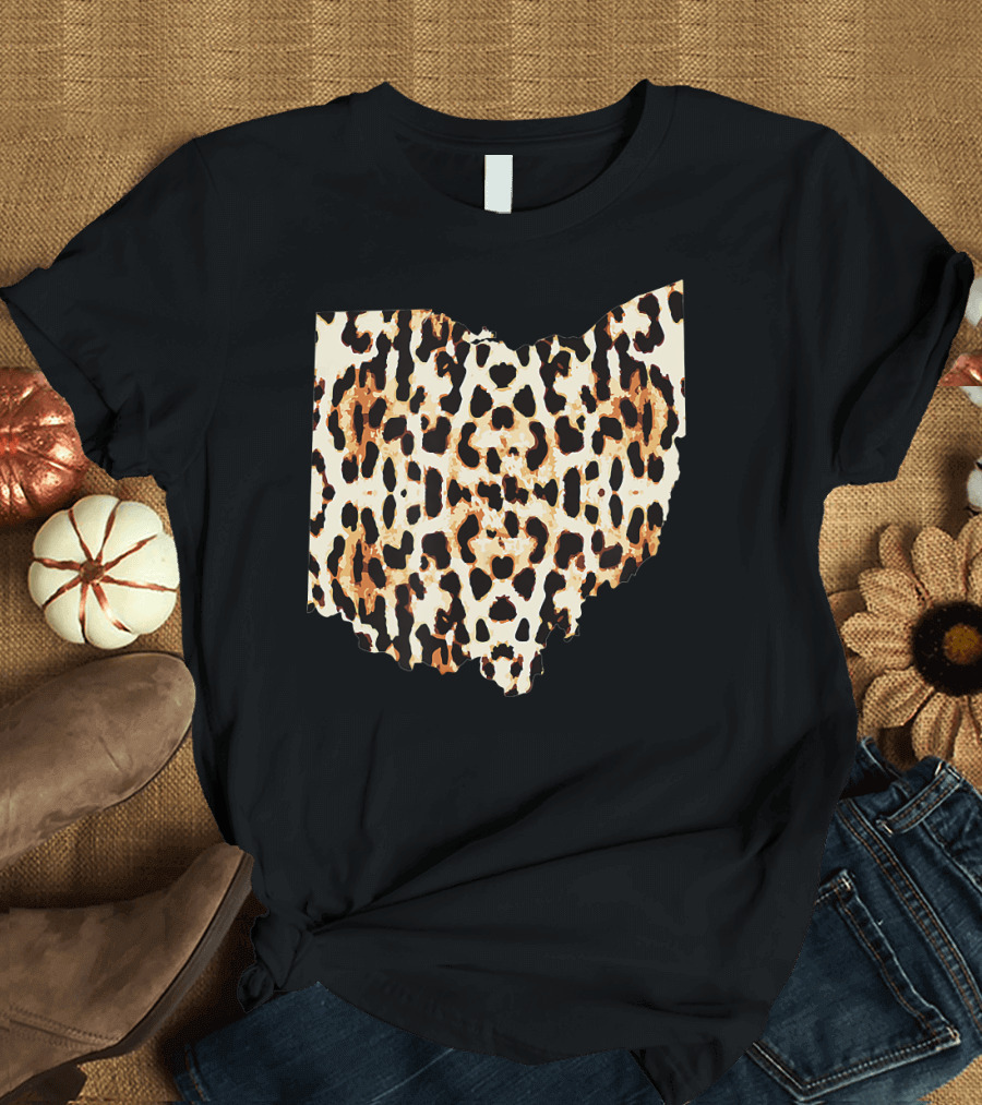 Cool Home Ohio State Leopard Cheetah Map T-Shirt