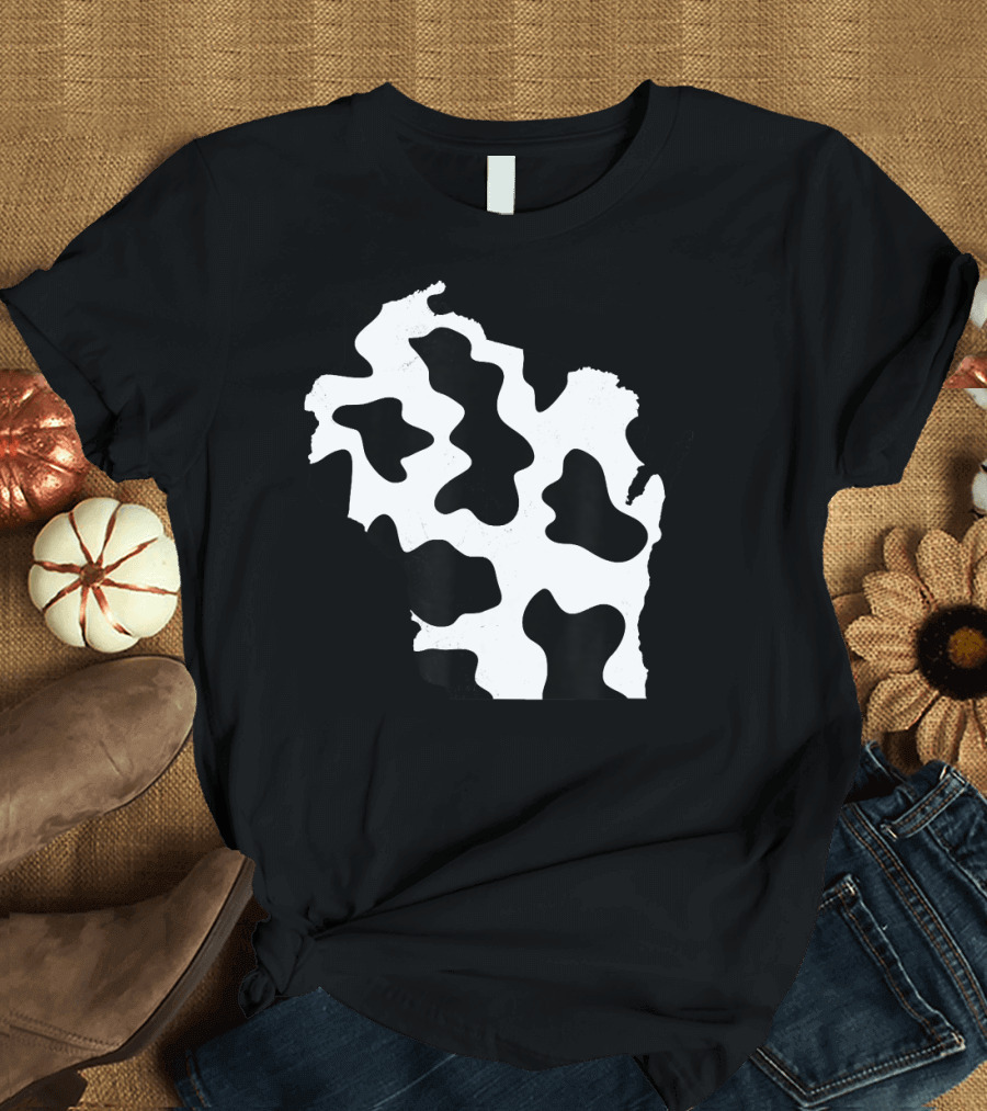 Vintage Wisconsin State Cow Pattern Map T-Shirt