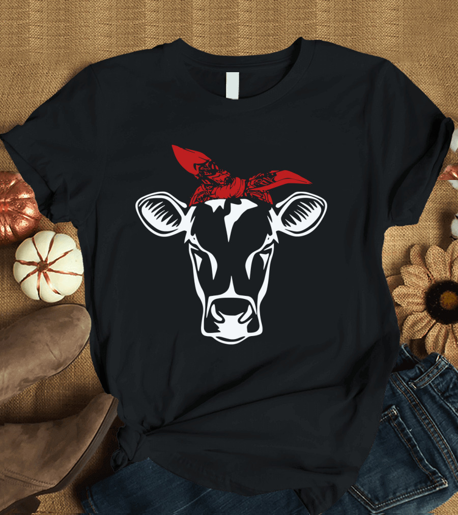 Cute Funny Cow with Red Bandana T-Shirt