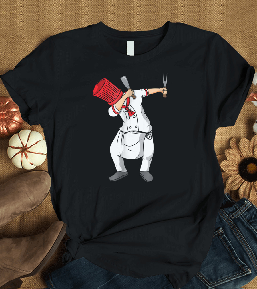 Dabbing Hibachi Chef with Red Hat and Cooking Tools T-Shirt