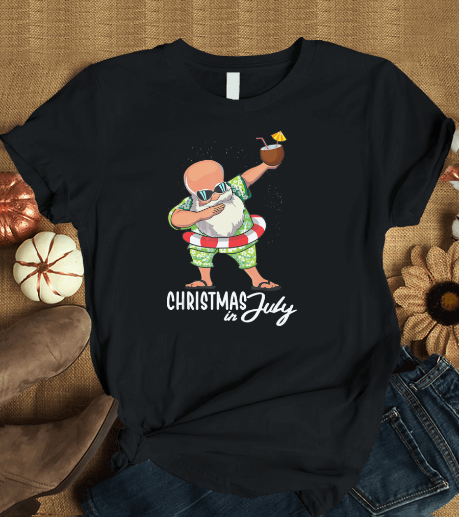 Dabbing Santa Summer Fun Christmas in July T-Shirt