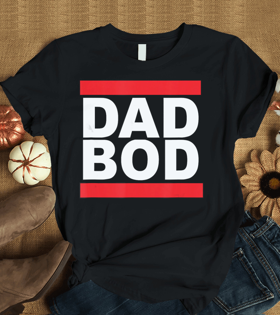 Dad Bod Bold White Text with Two Red Lines T-Shirt