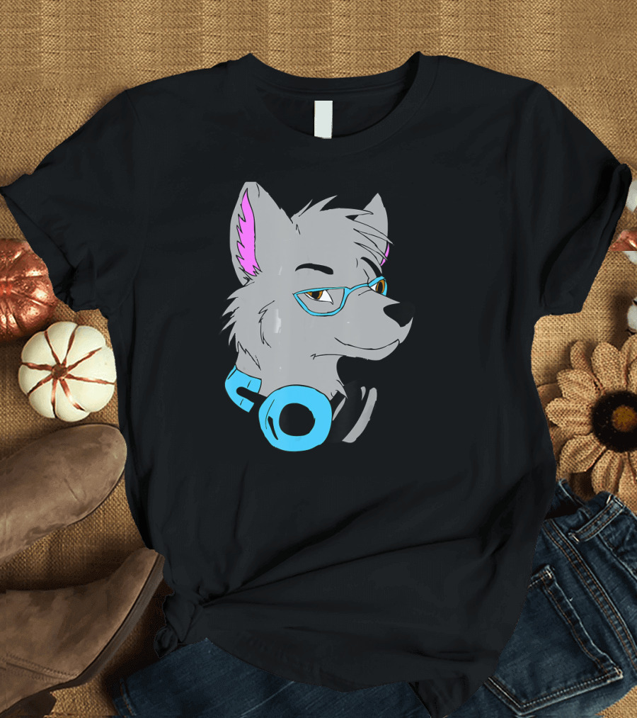Djing DJ Wolf Furry with Headphones Tail Ears T-Shirt