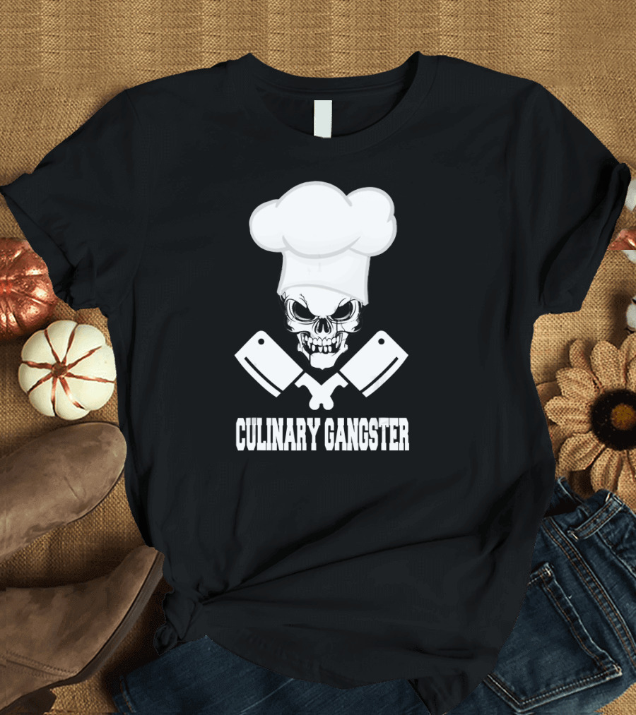 Culinary Gangster Chef Skull with Crossed Cleavers T-Shirt