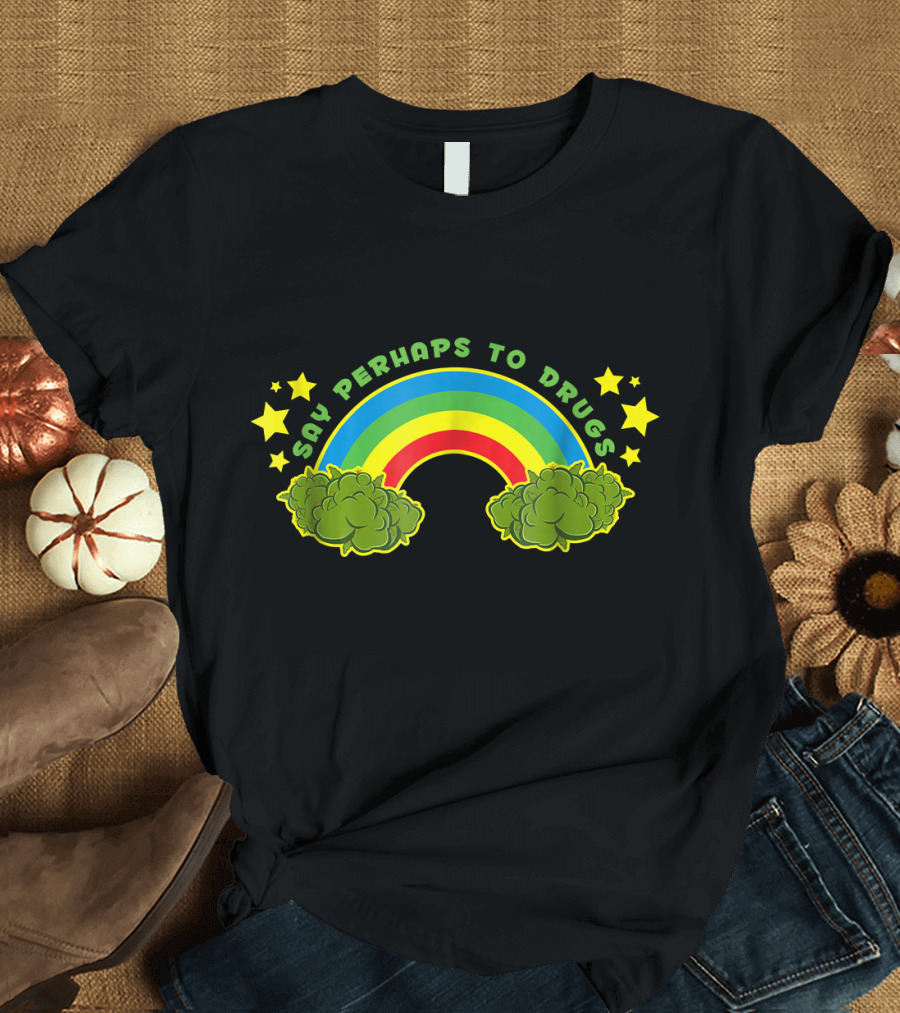 Funny Vintage 70's Say Perhaps to Drugs Rainbow Stars T-Shirt