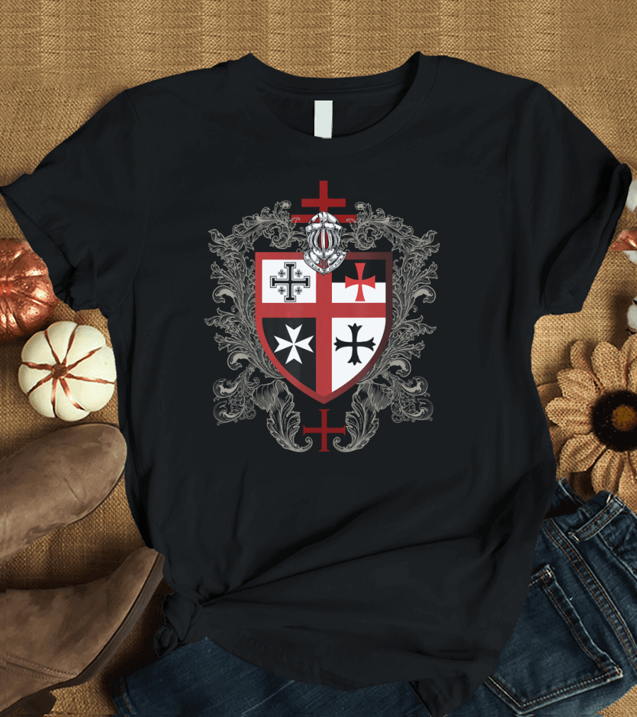 Knights Templar Shield Cross Medieval Heraldry Emblem T-Shirt