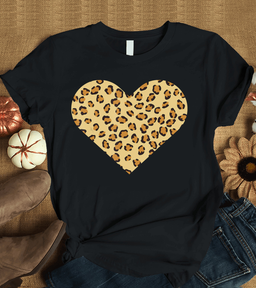 Leopard Print Heart Cool Cheetah Love T-Shirt