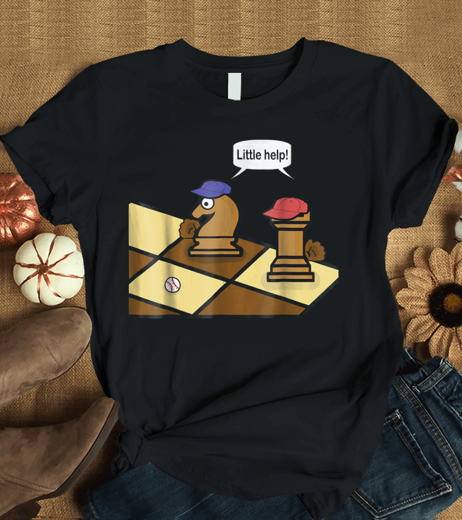 Little Help Baseball Chess Pun Knight and Rook with Red and Blue Caps T-Shirt