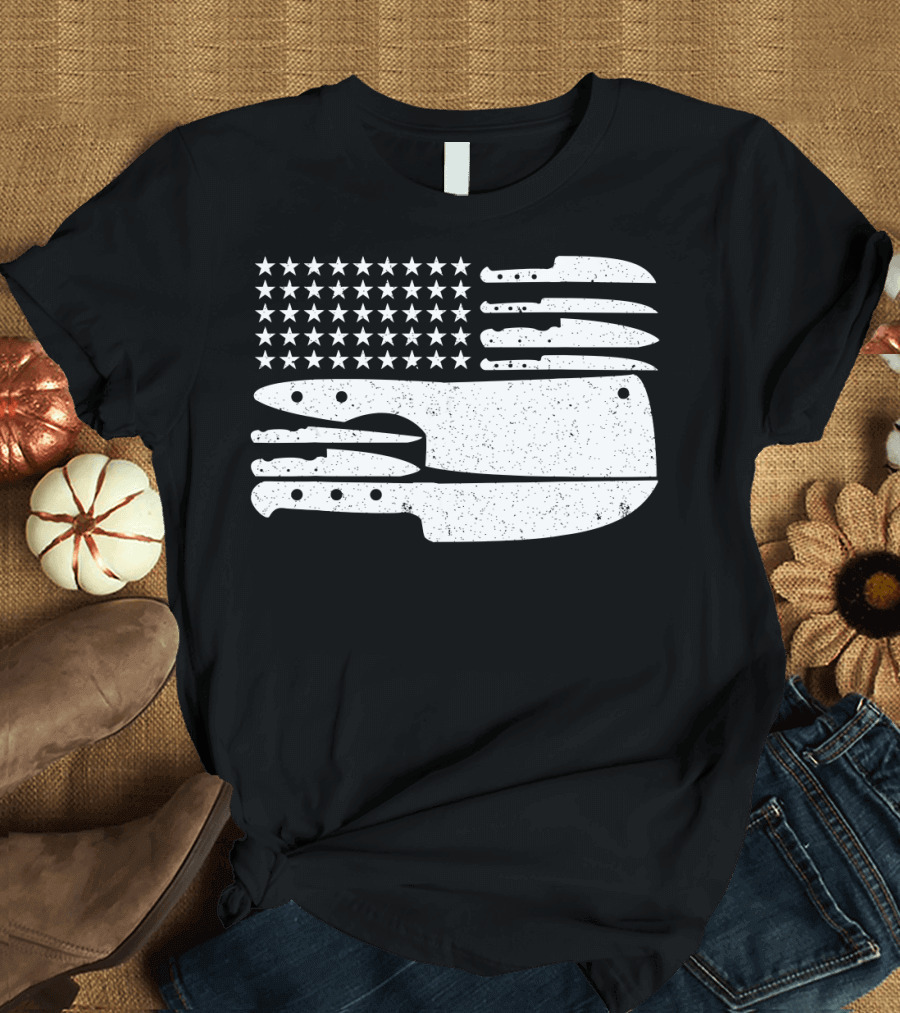 Patriotic Chef American Flag Cleaver Knife T-Shirt