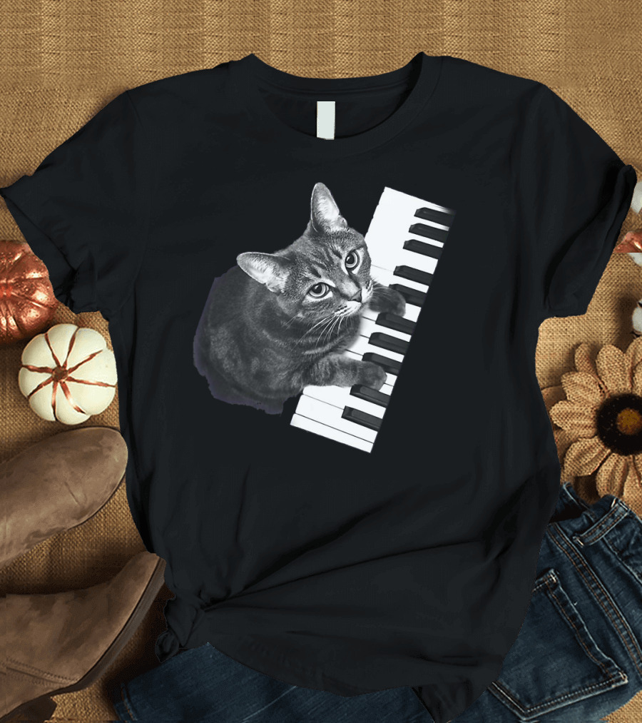Piano Cat Keyboard Playing Feline T-Shirt