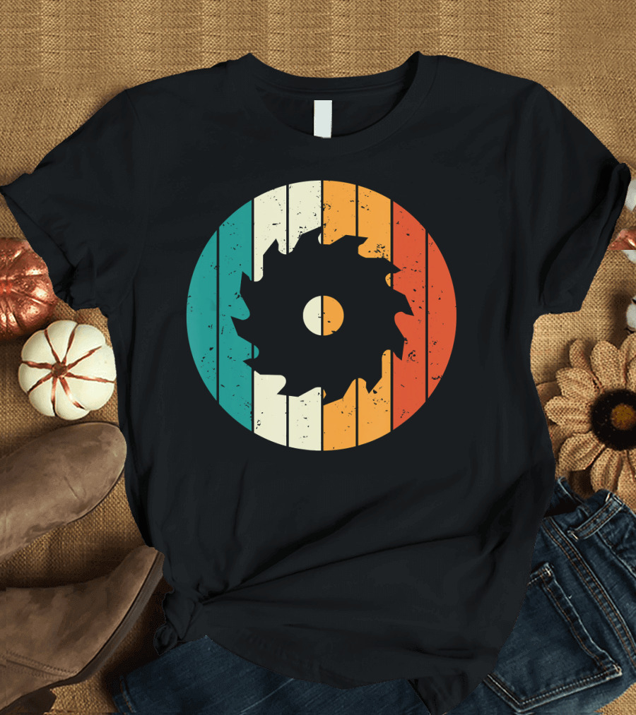 Retro Vintage Saw Blade Carpenter Woodworker Striped Circle T-Shirt