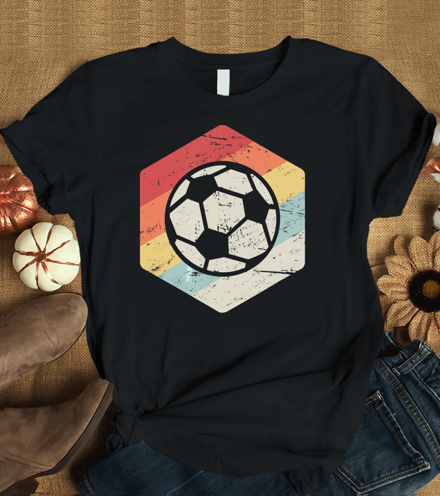 Retro Vintage Soccer Ball Coach Classic Stripes T-Shirt